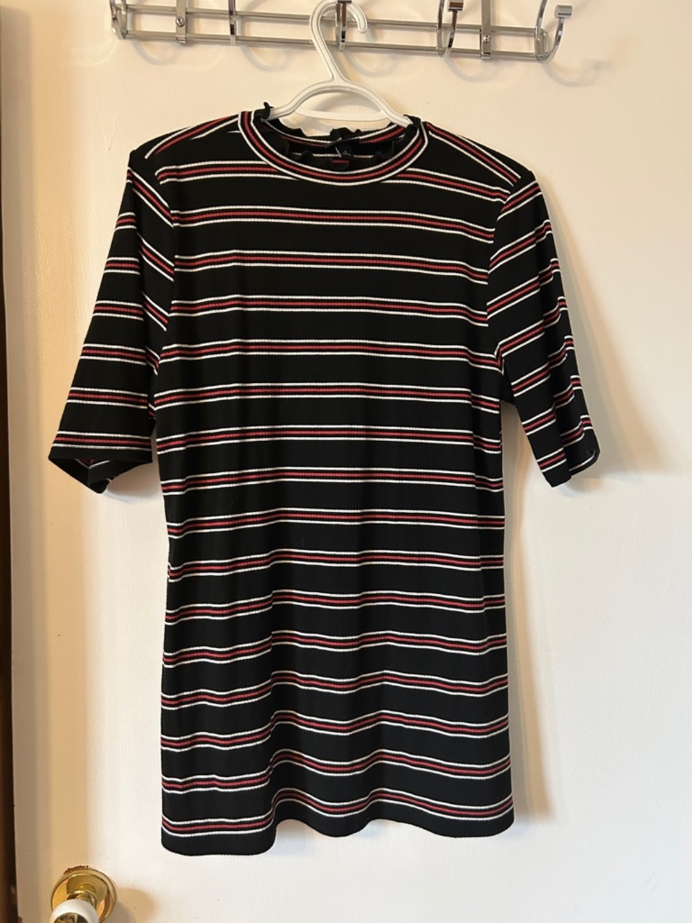 3/$20 torrid Black Crewneck Tee with Red & White Stripes